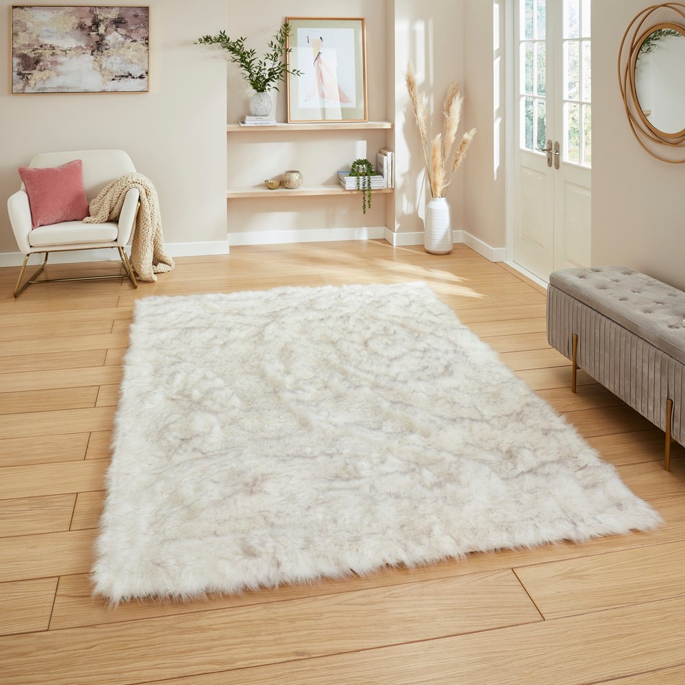 Polar Plush Soft Plain Textured Shaggy Rugs in White Grey